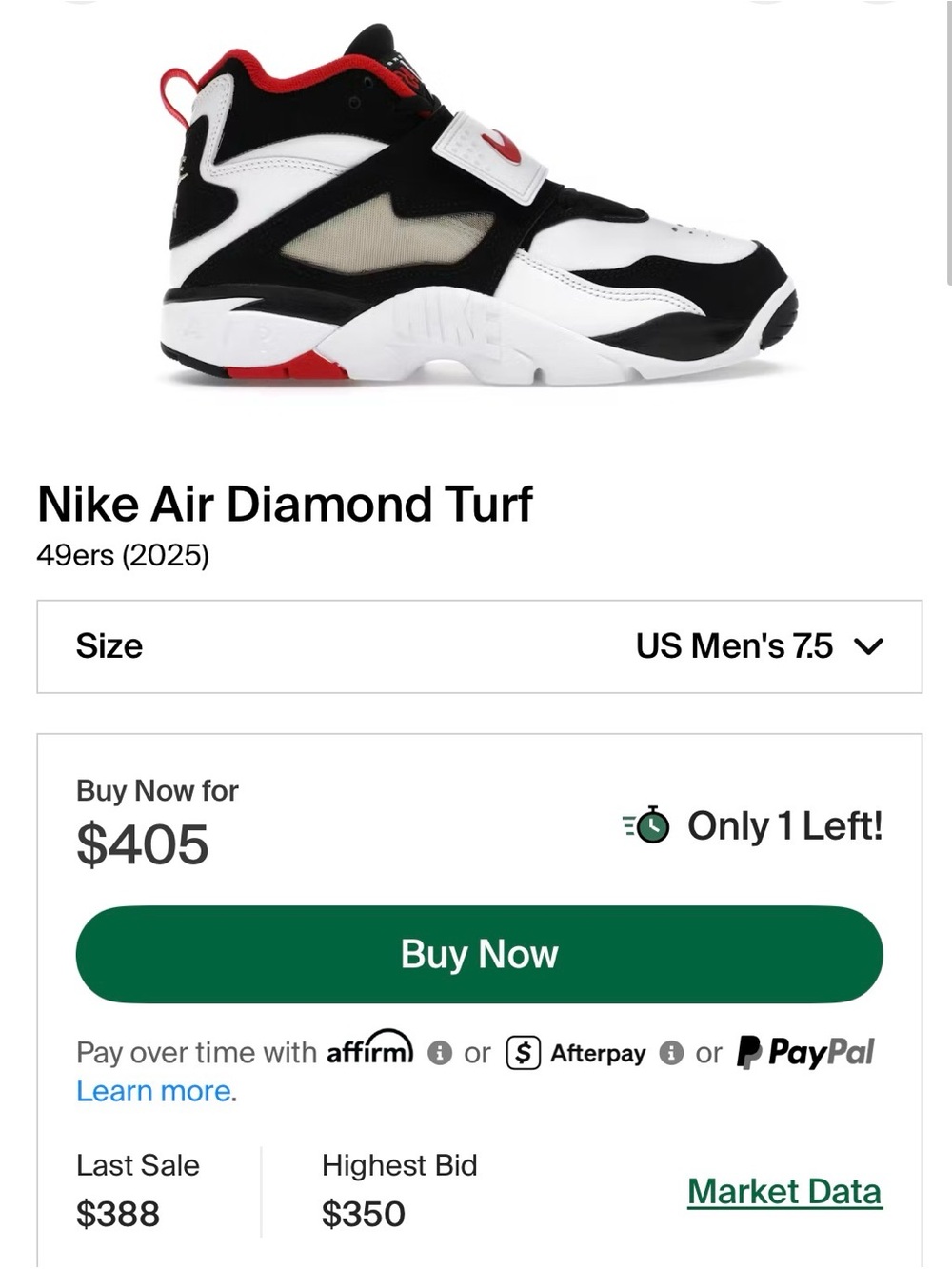 Men's Nike Air Diamond Turf (49ers) - NWT (Size 7.5) - Picture 4 of 4